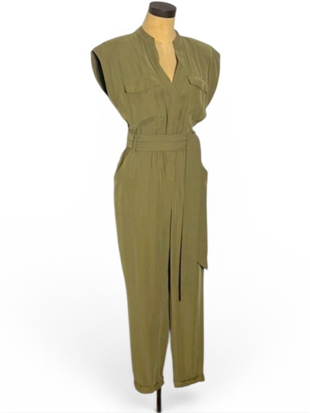 I.N.C. International Concepts Linen Blend Women's 16 Olive Safari Jumpsuit NWT - Picture 3 of 16